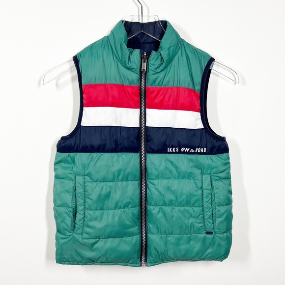 Ikks Boys Reversible Puffer Vest in Green and Blue with Stripes Size 10 - Picture 3 of 16